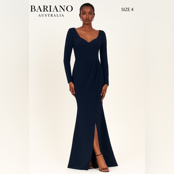 New Bariano Australia Navy Blue Long Sleeve Evening Gown – Size 4 (AUS 8) - Picture 1 of 8